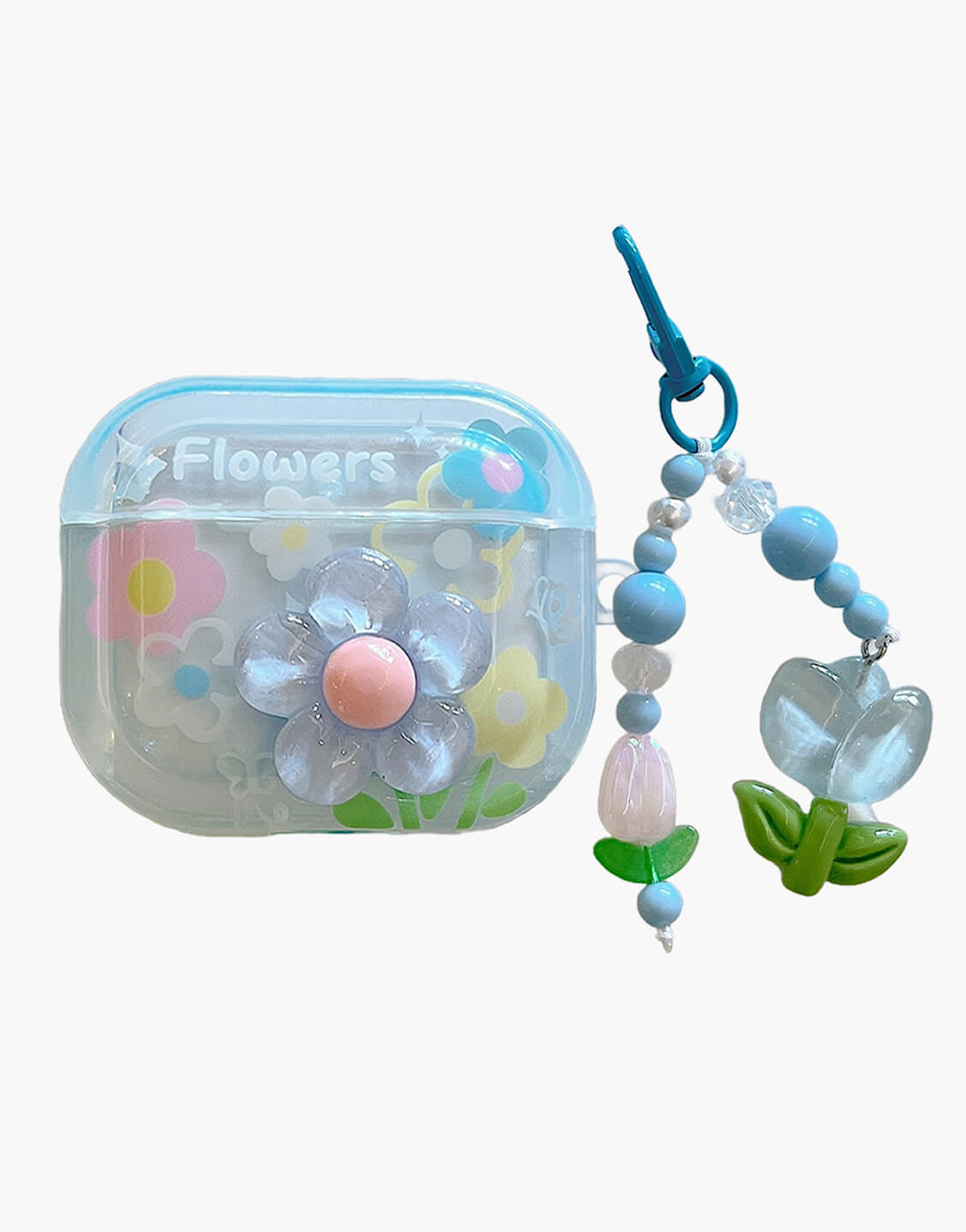 Blue Flowers AirPods Case with Tulip Pendant - URBANLUSA