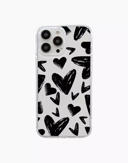 Grunge Aesthetic Black Hearts iPhone Case - URBANLUSA