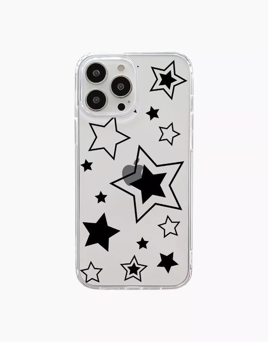 Pretty Black Y2K Stars iPhone Case - URBANLUSA