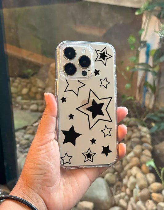 Pretty Black Y2K Stars iPhone Case - URBANLUSA