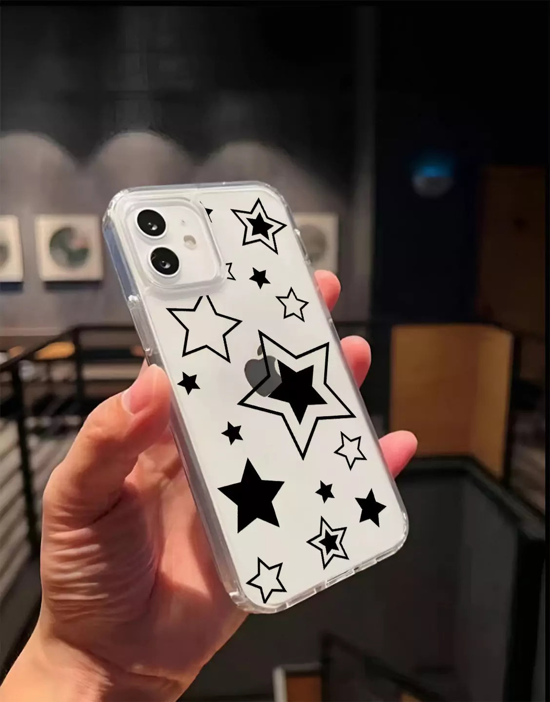 Pretty Black Y2K Stars iPhone Case - URBANLUSA