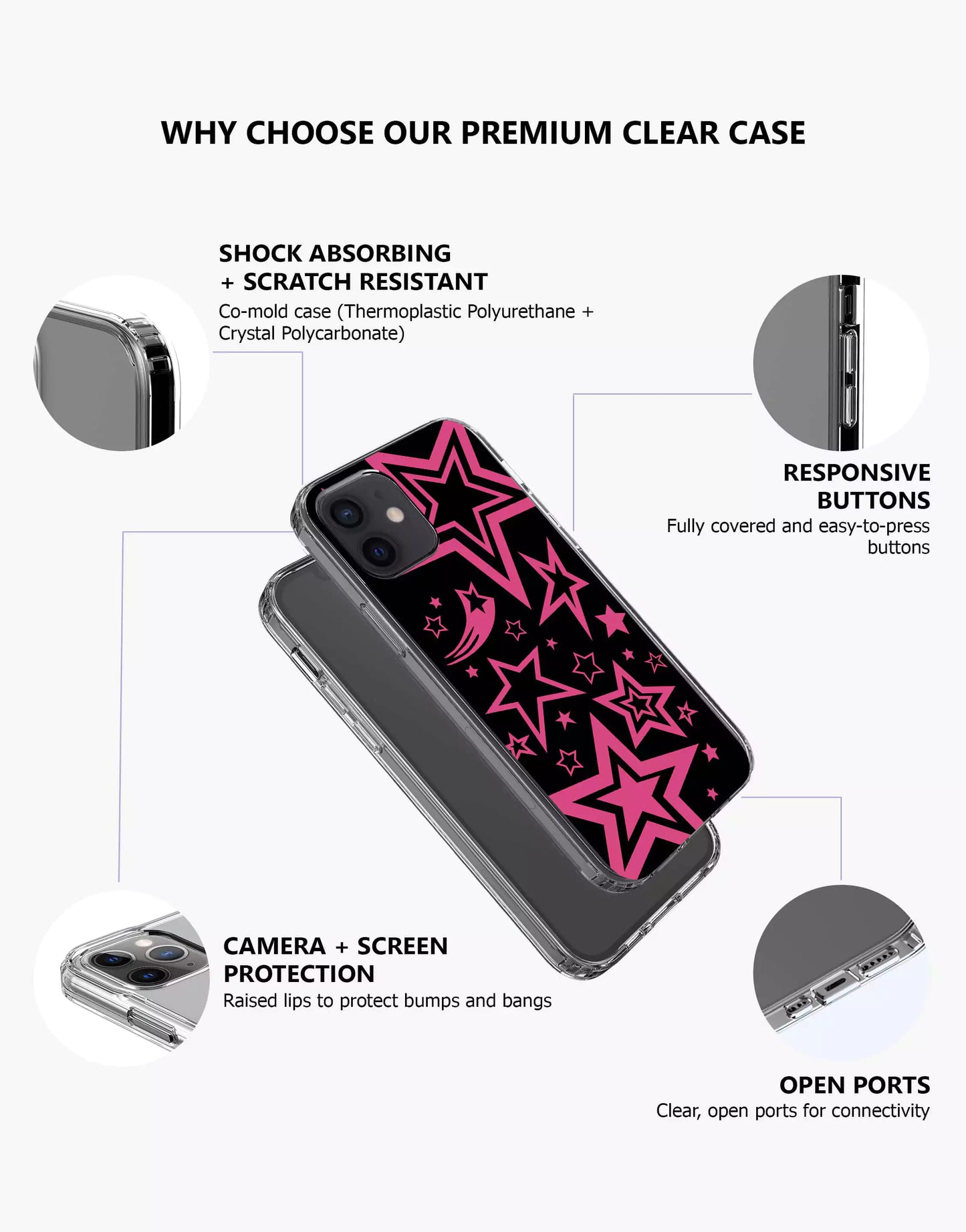 Y2K Black Pink Super Stars iPhone Case - URBANLUSA
