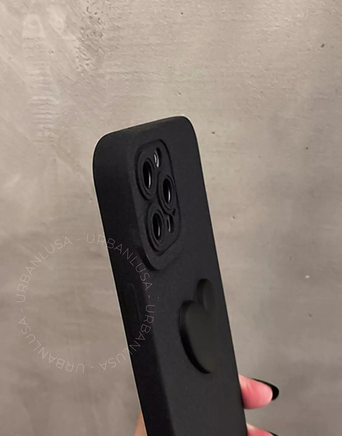 Simple Heart iPhone Case with Wrist Strap in Black