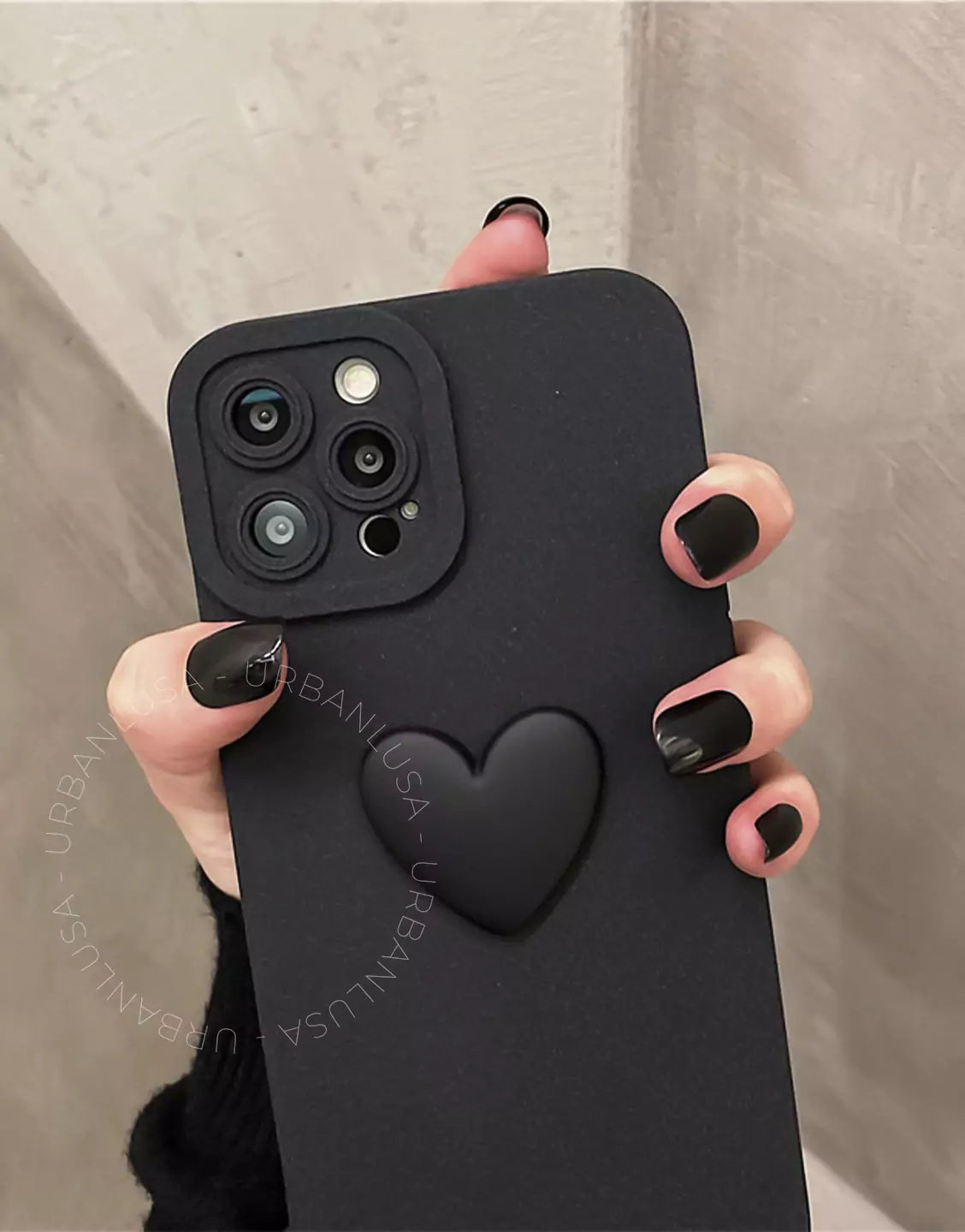 Simple Heart iPhone Case with Wrist Strap in Black