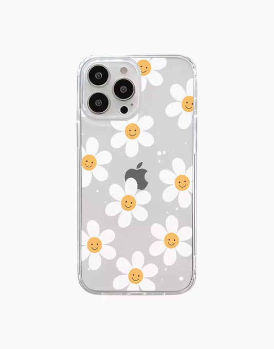 Aesthetic Flower Smile Case for iPhone 16 15 14 13 12 11 Pro Max Daisy Flower Case iPhone 16 15 14 13 12 11 XR Cute Floral XS Max X 8 7 SE Case