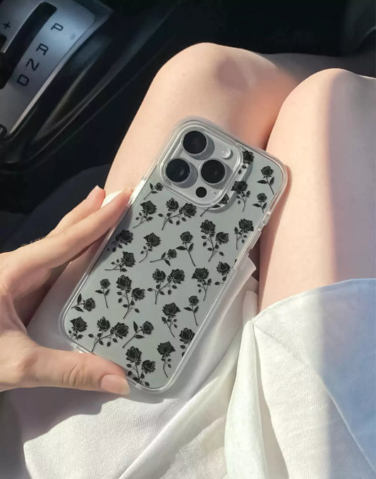 Black Grunge Rose Flower iPhone Case