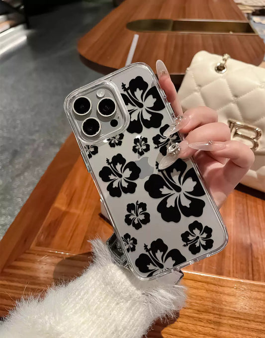 Hawaiian Black Flowers Print iPhone Case - URBANLUSA