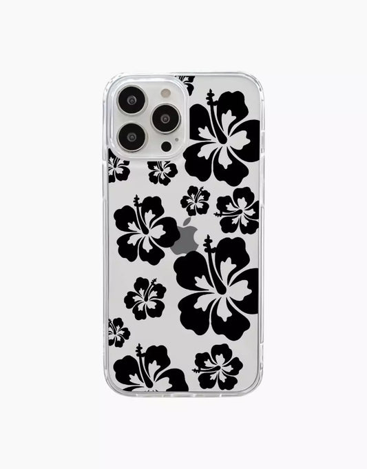 Hawaiian Black Flowers Print iPhone Case - URBANLUSA