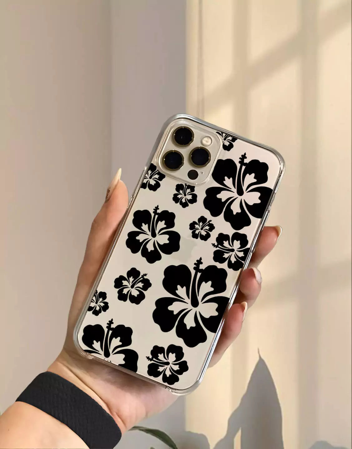 Hawaiian Black Flowers Print iPhone Case - URBANLUSA
