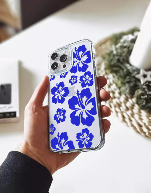 Hawaiian Blue Flowers Print iPhone Case - URBANLUSA