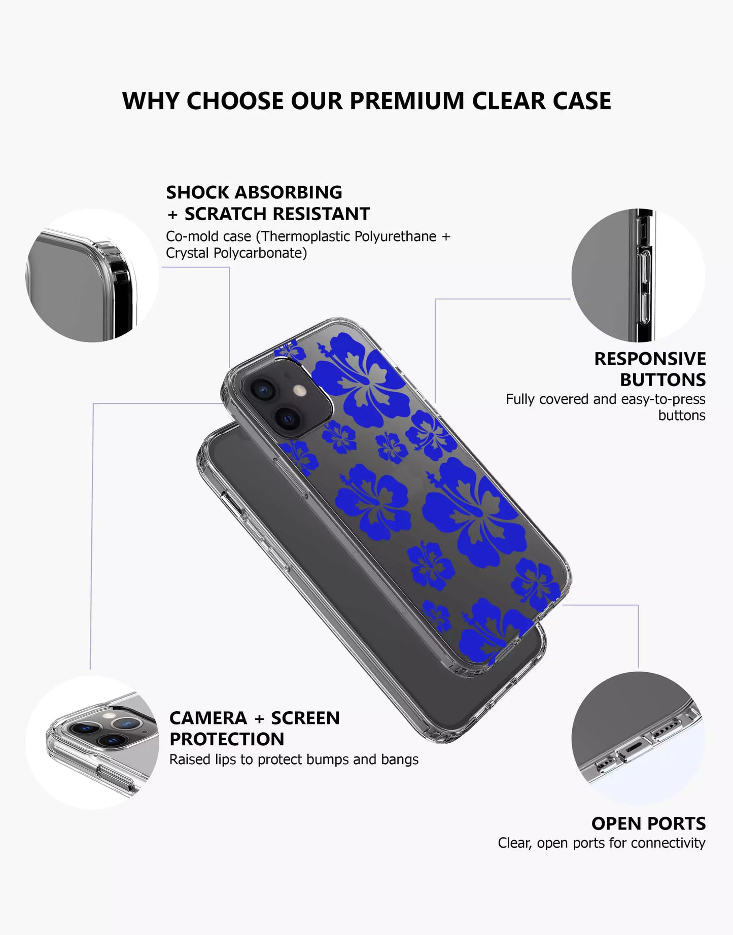 Hawaiian Blue Flowers Print iPhone Case - URBANLUSA
