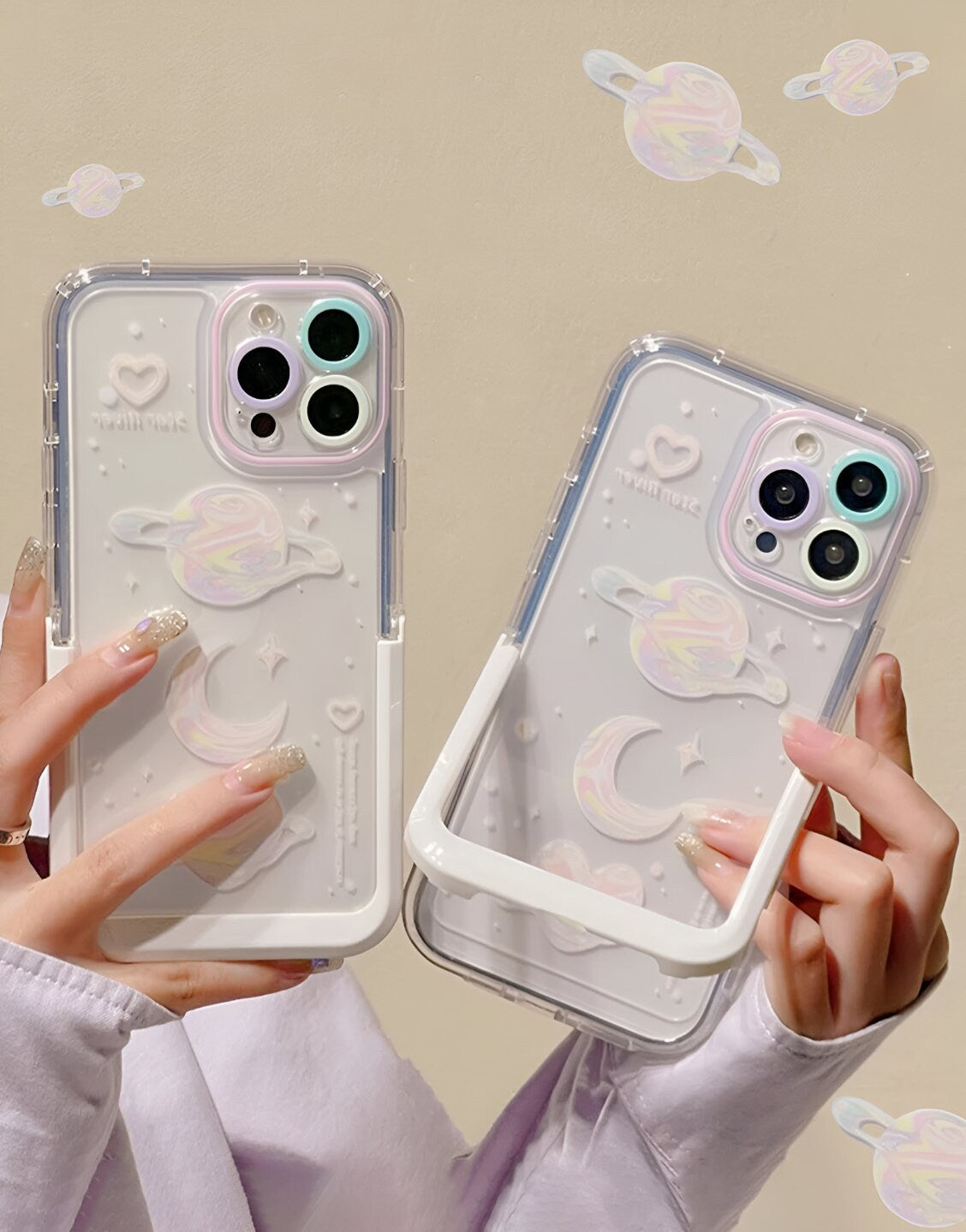 Cute Planet Moon Clear iPhone Case - URBANLUSA
