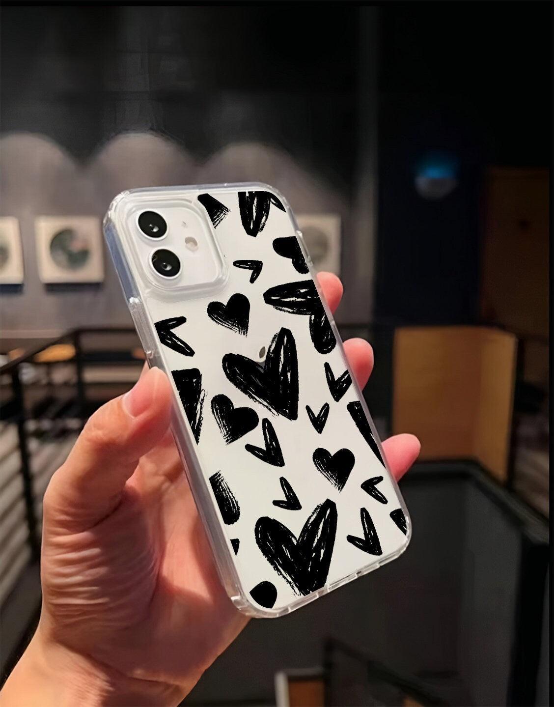 Black Aesthetic Hearts Phone Case for iPhone 15 14 13 12 11 Pro Max XR XS 8 Grunge Case for Samsung Galaxy S24 S23 S22 Ultra S21 S20 Plus