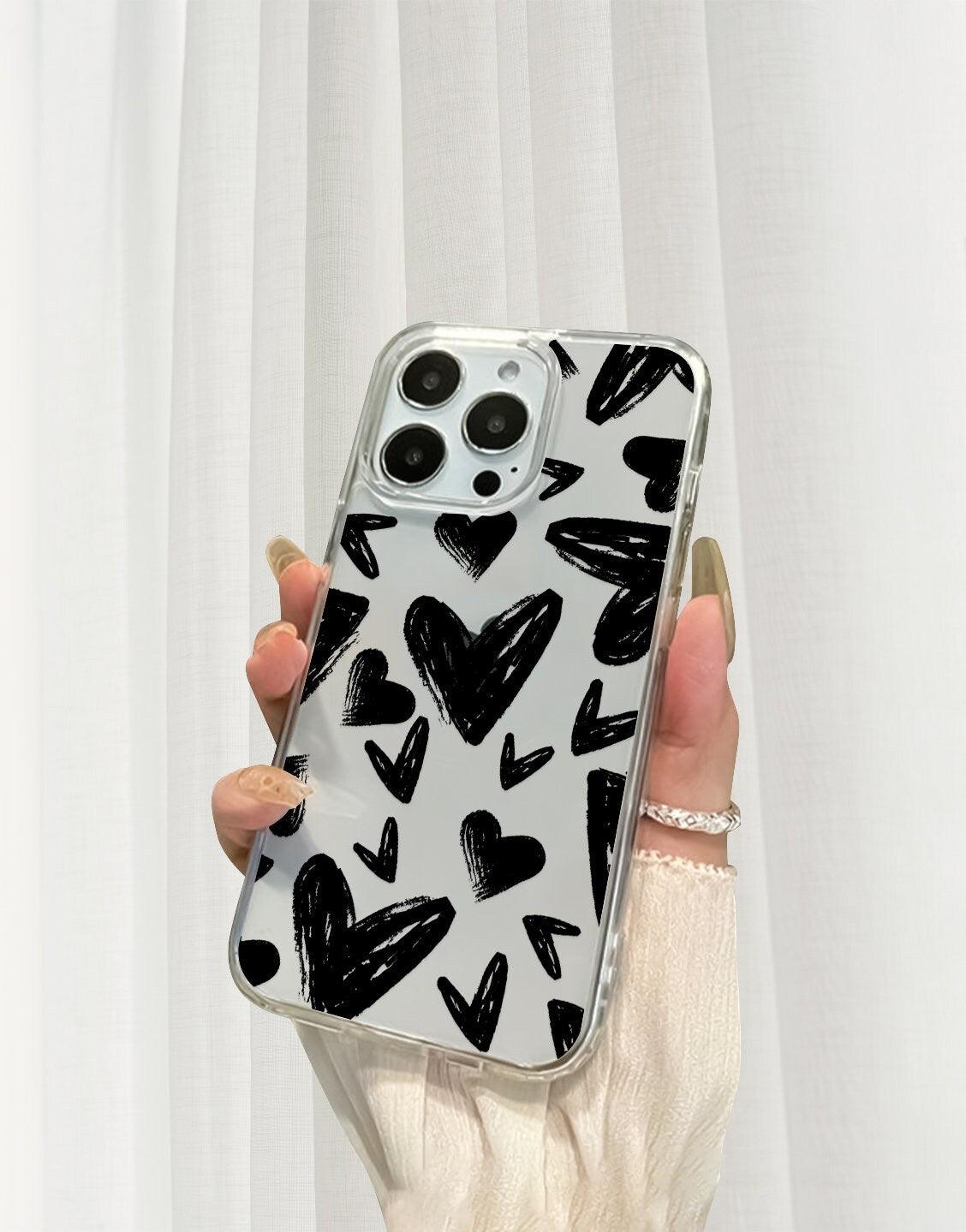 Grunge Aesthetic Black Hearts iPhone Case - URBANLUSA