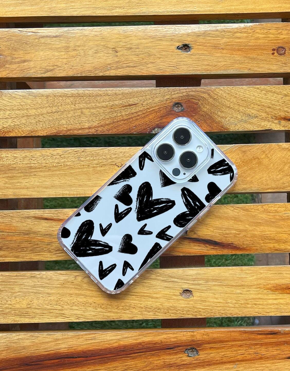 Grunge Aesthetic Black Hearts iPhone Case - URBANLUSA