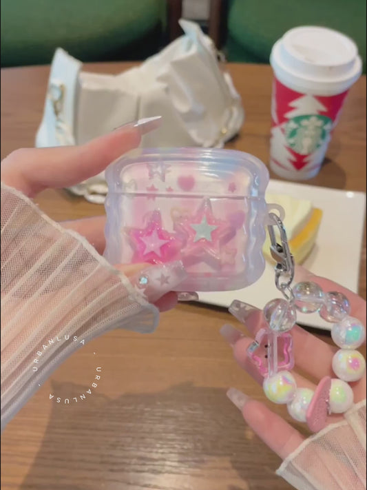 Kawaii Pink Wavy Stars AirPods Case