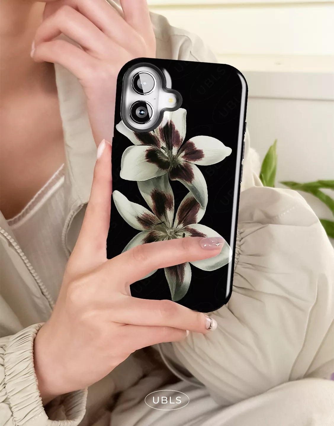 Elegant Midnight Bloom Lily Orchid iPhone Case