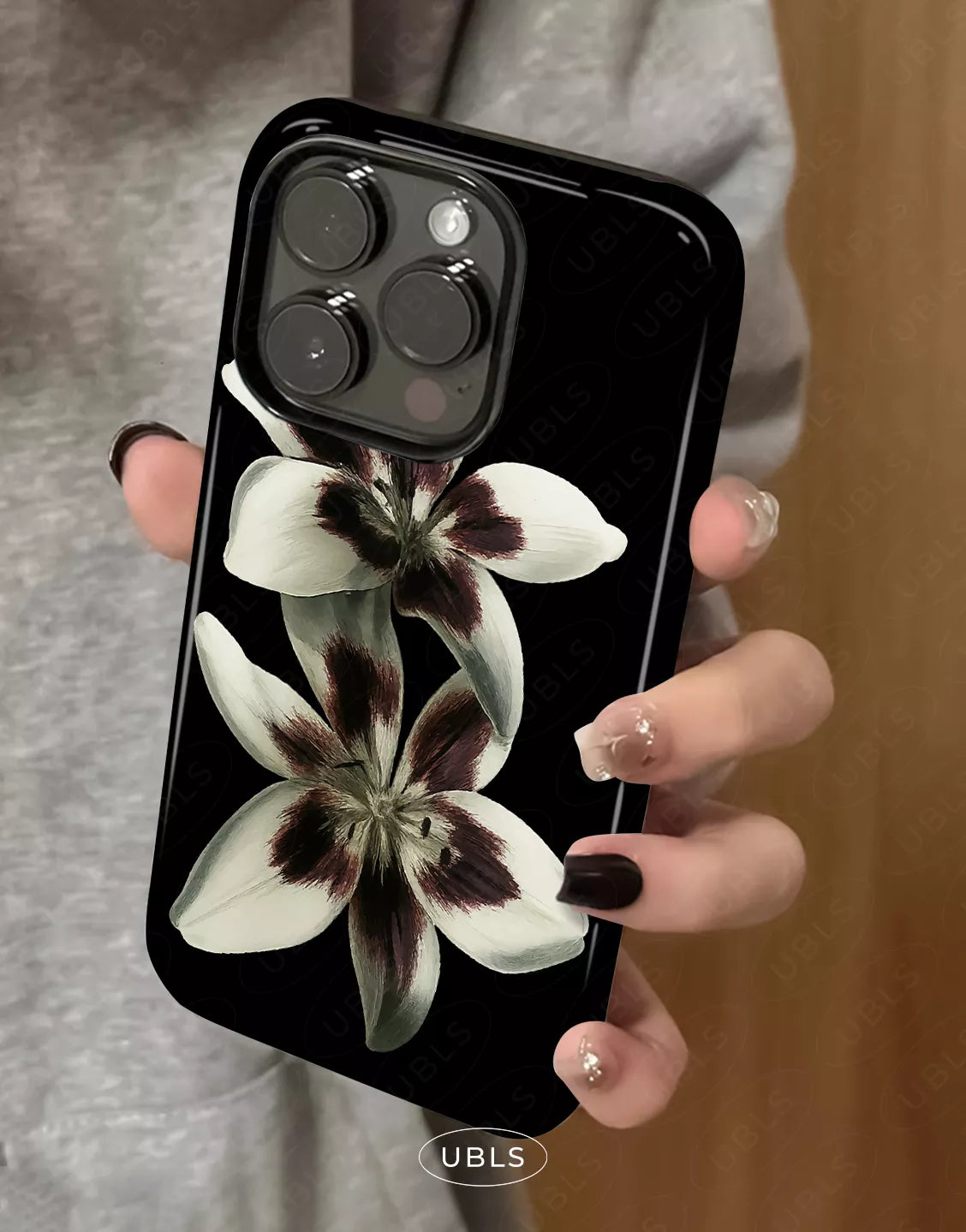 Elegant Midnight Bloom Lily Orchid iPhone Case