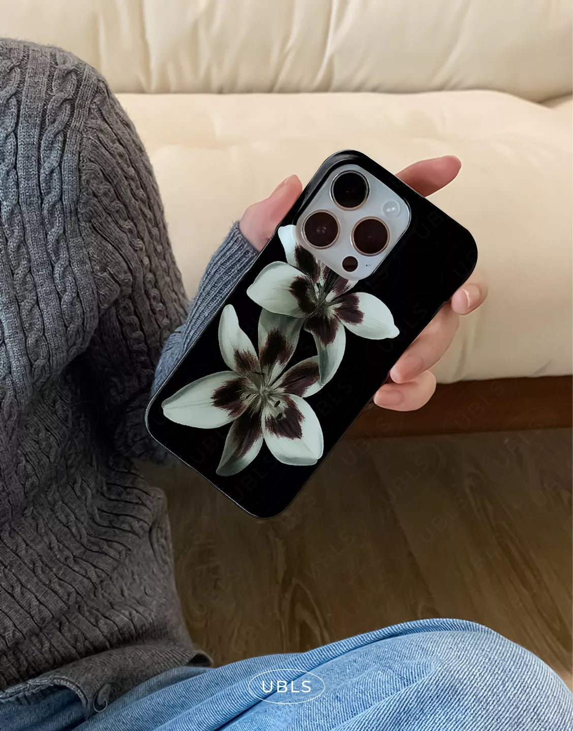 Elegant Midnight Bloom Lily Orchid iPhone Case