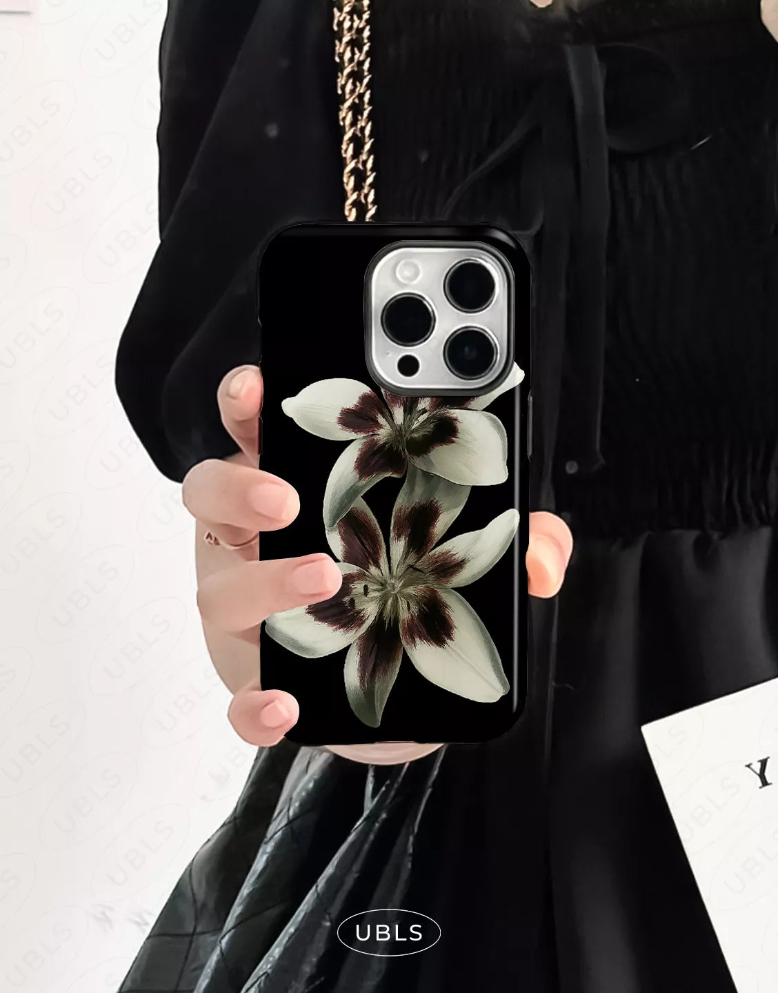 Elegant Midnight Bloom Lily Orchid iPhone Case