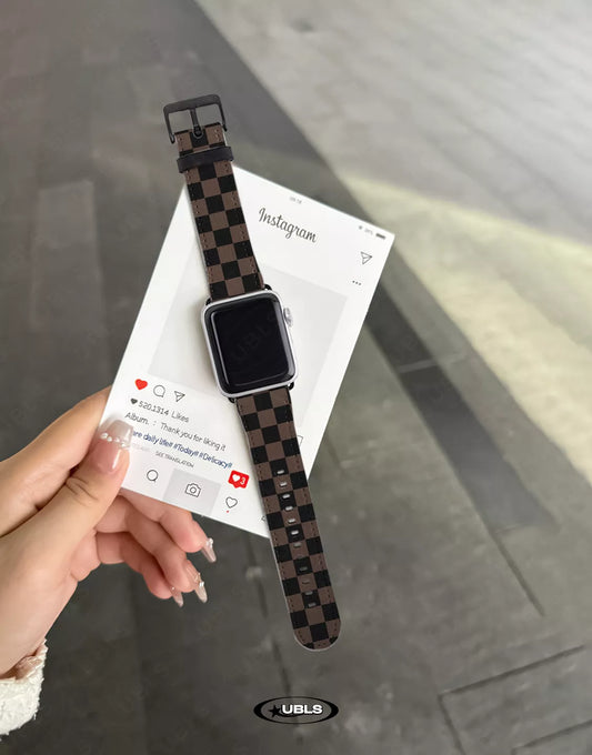 Vintage Dark Brown Checkered Vegan Leather Apple Watch Band