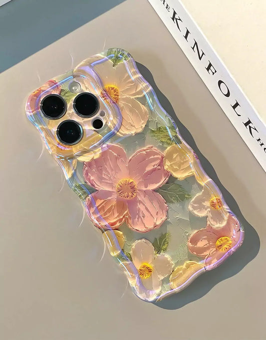 Coque iPhone à motif de fleurs ondulées brillantes