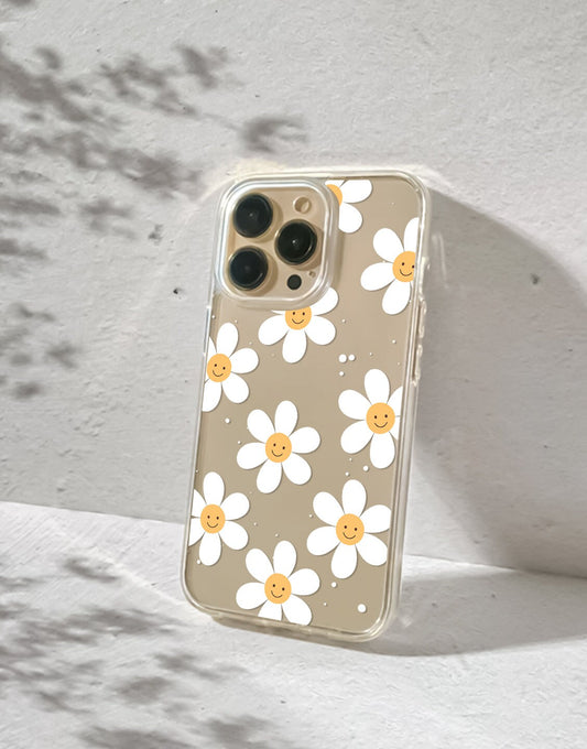 Aesthetic Flower Smile Case for iPhone 16 15 14 13 12 11 Pro Max Daisy Flower Case iPhone 16 15 14 13 12 11 XR Cute Floral XS Max X 8 7 SE Case