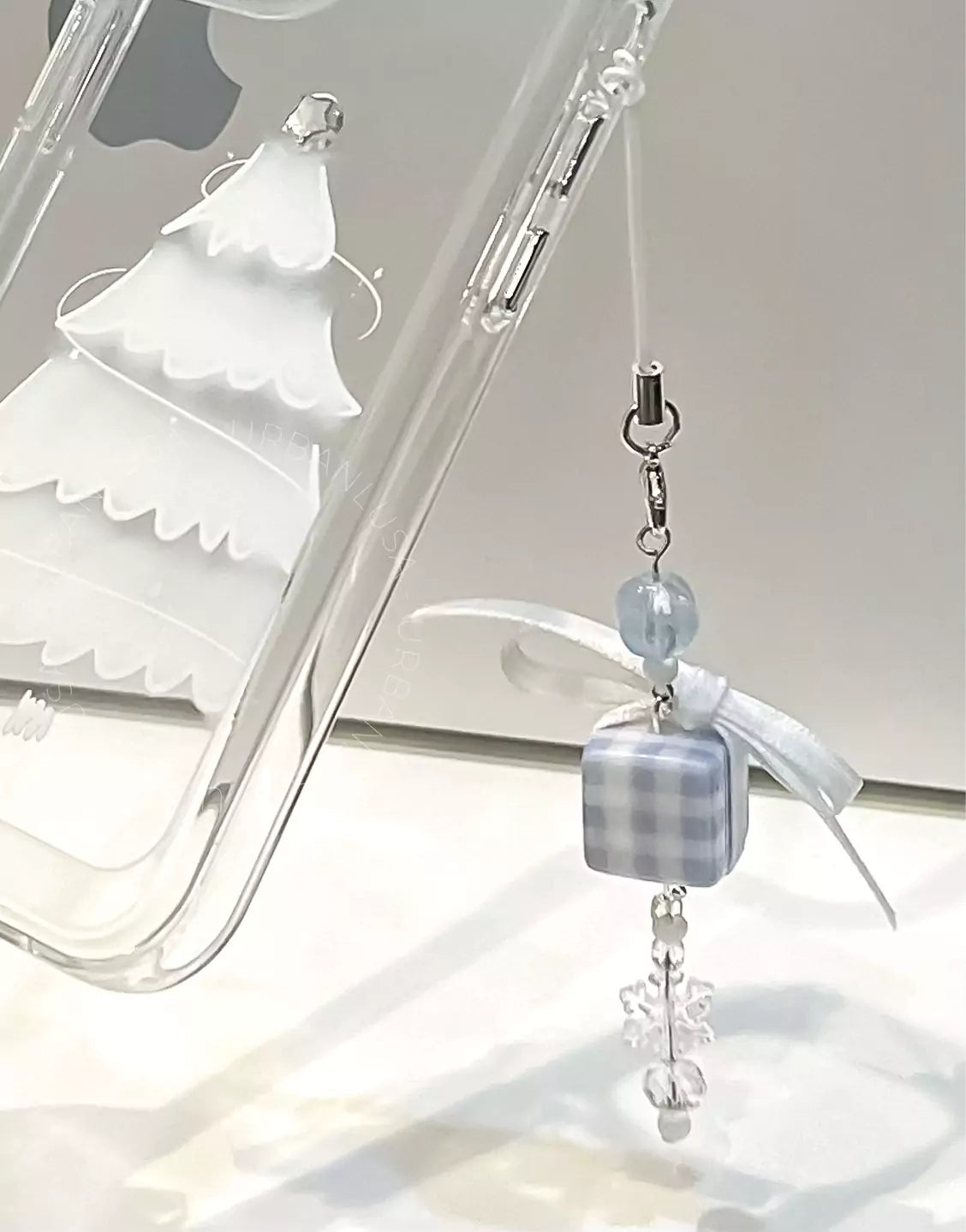 Baby Blue Snowflake Bowknot Phone Charm - URBANLUSA