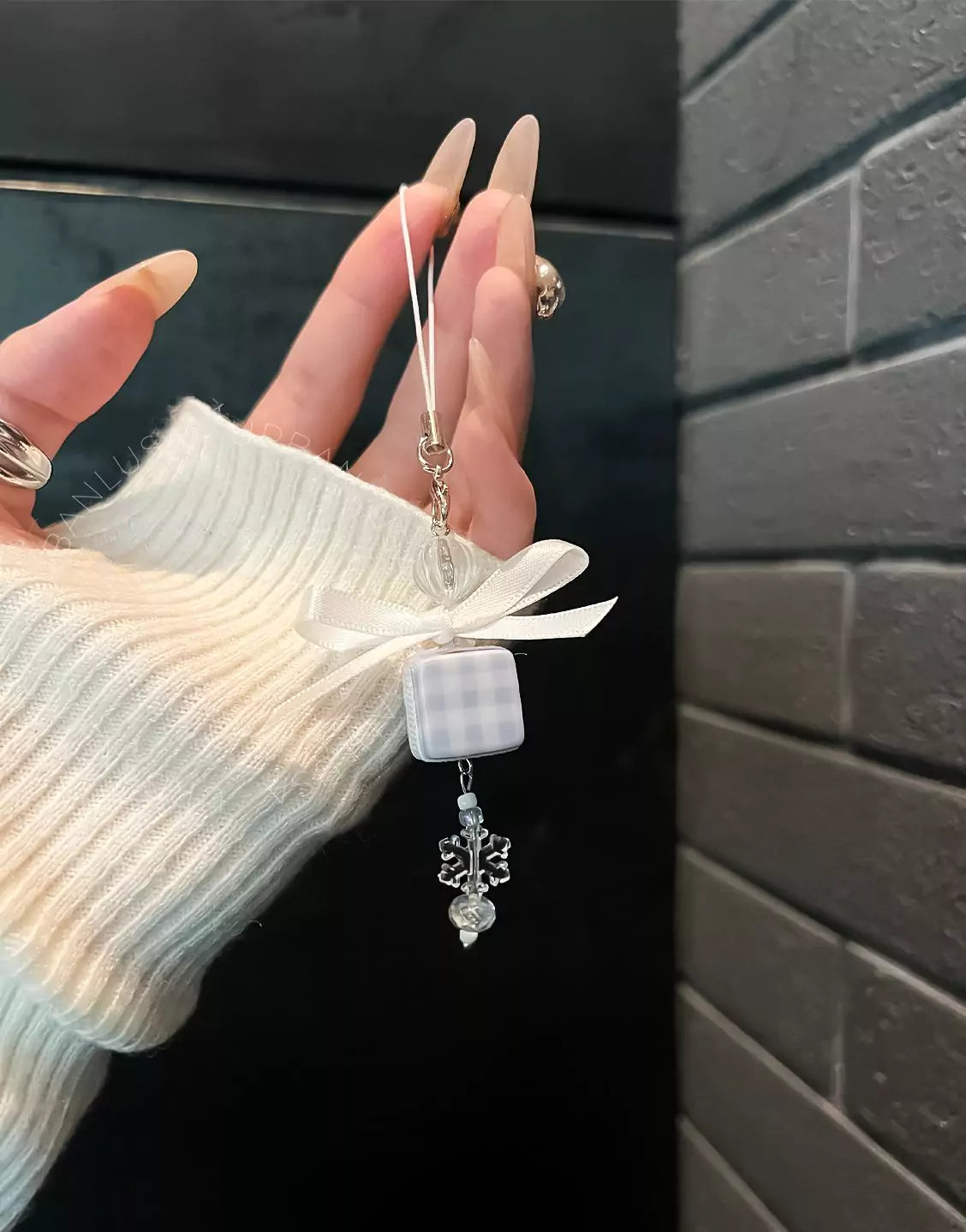 Baby Blue Snowflake Bowknot Phone Charm - URBANLUSA