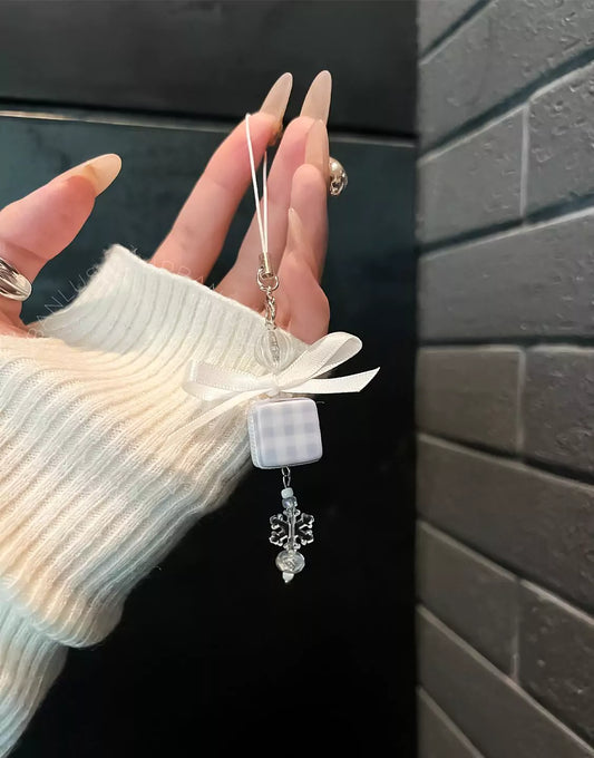 Baby Blue Snowflake Bowknot Phone Charm - URBANLUSA