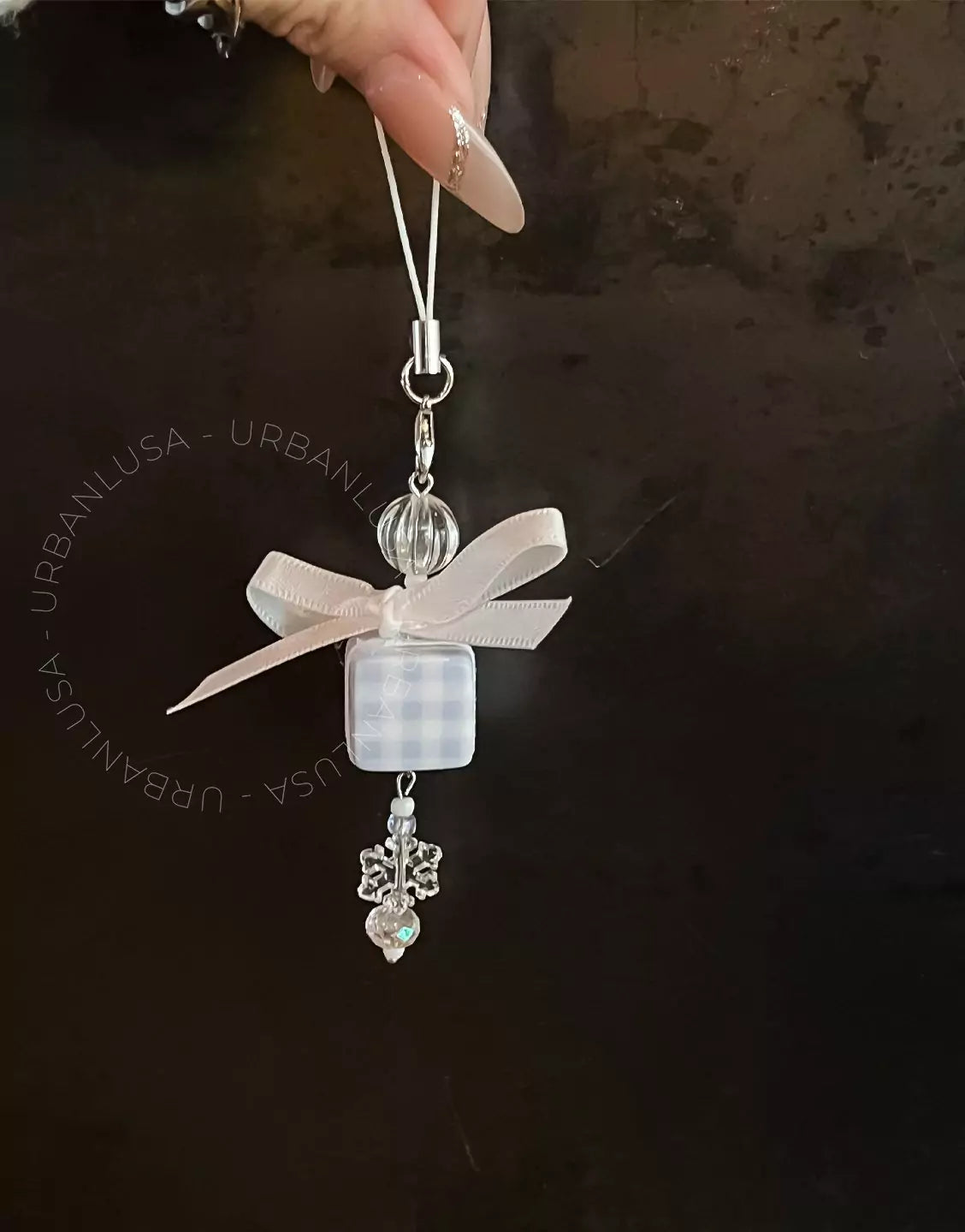Baby Blue Snowflake Bowknot Phone Charm - URBANLUSA
