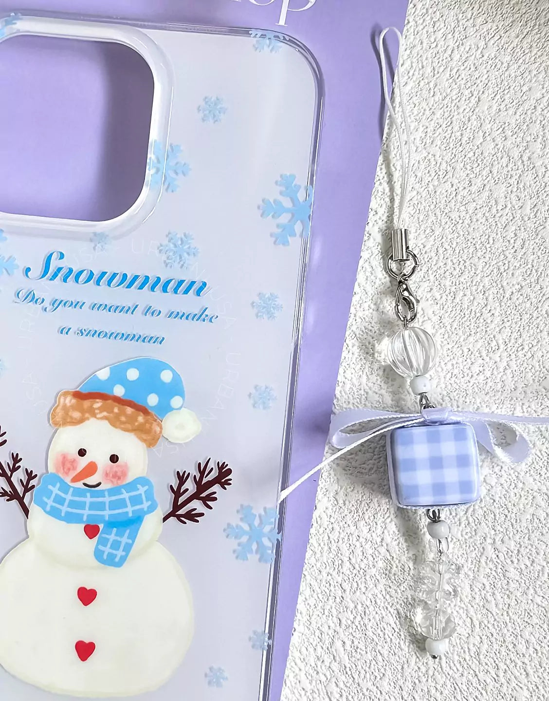 Baby Blue Snowflake Bowknot Phone Charm - URBANLUSA