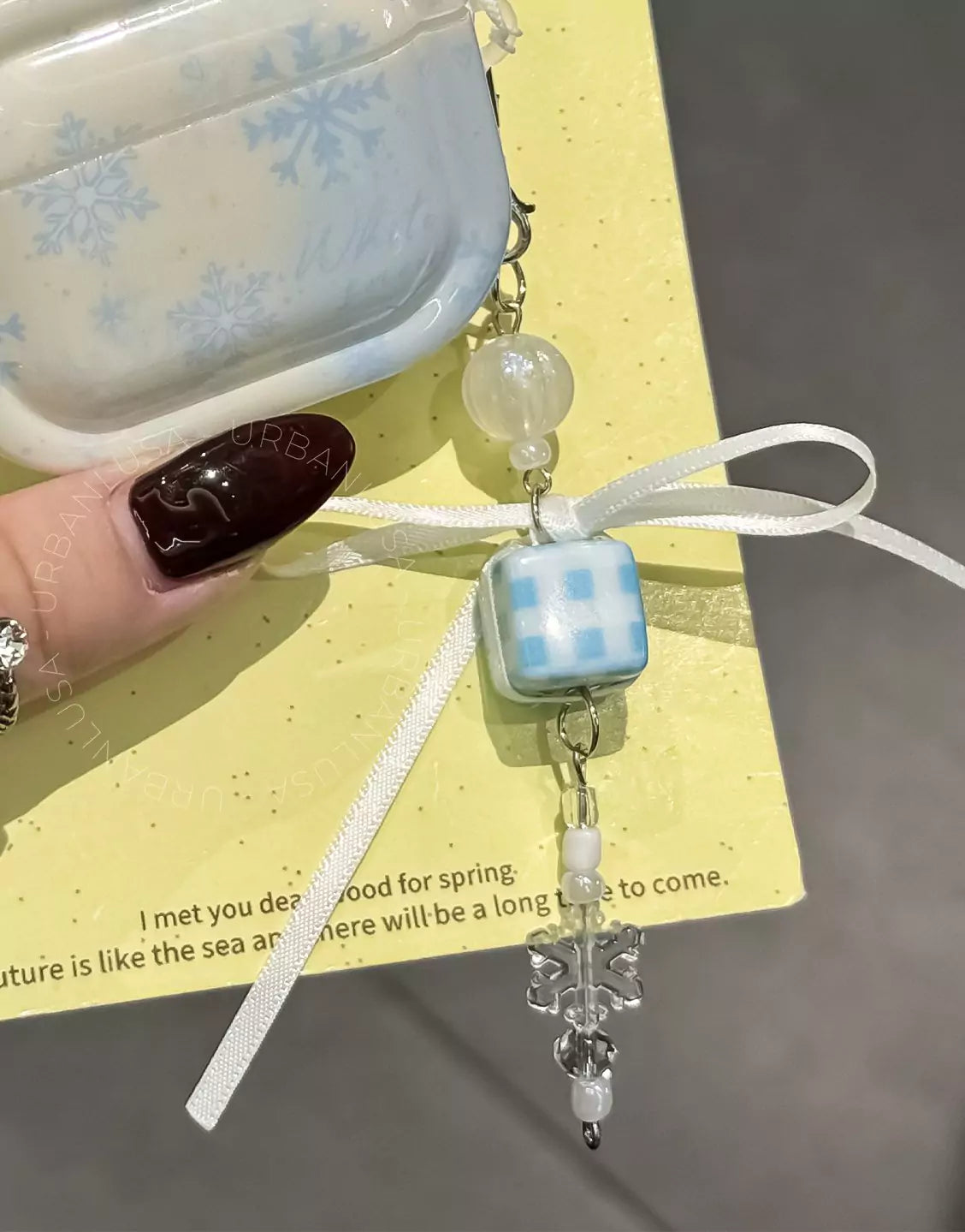 Baby Blue Snowflake Bowknot Phone Charm - URBANLUSA