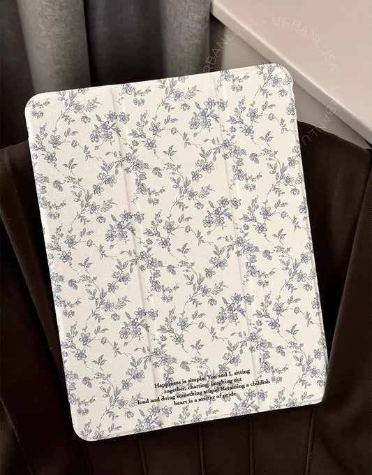 Beautiful Vintage Floral Print iPad Case with Pencil Holder for iPad 10.2 iPad Air 5 4th 3rd Generation 10.9 2022 10th iPad 9.7 5 6th 2020 2021 2024 Pro 11 Case