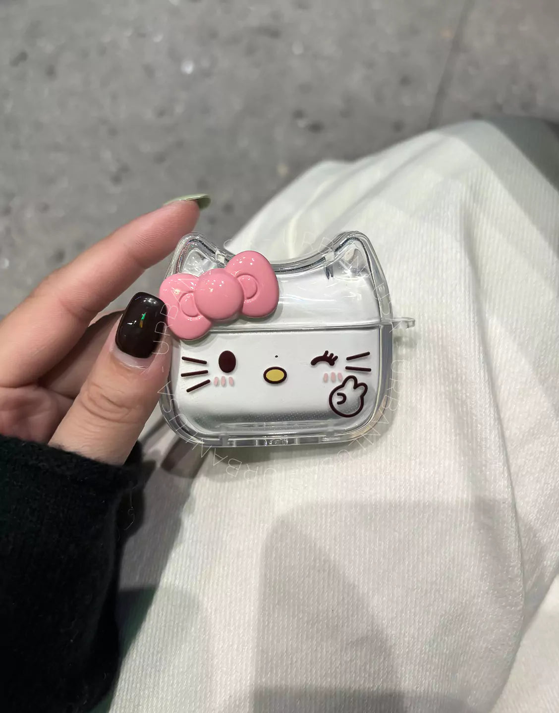 Clear Kitty Head AirPods Case with Pink Bow