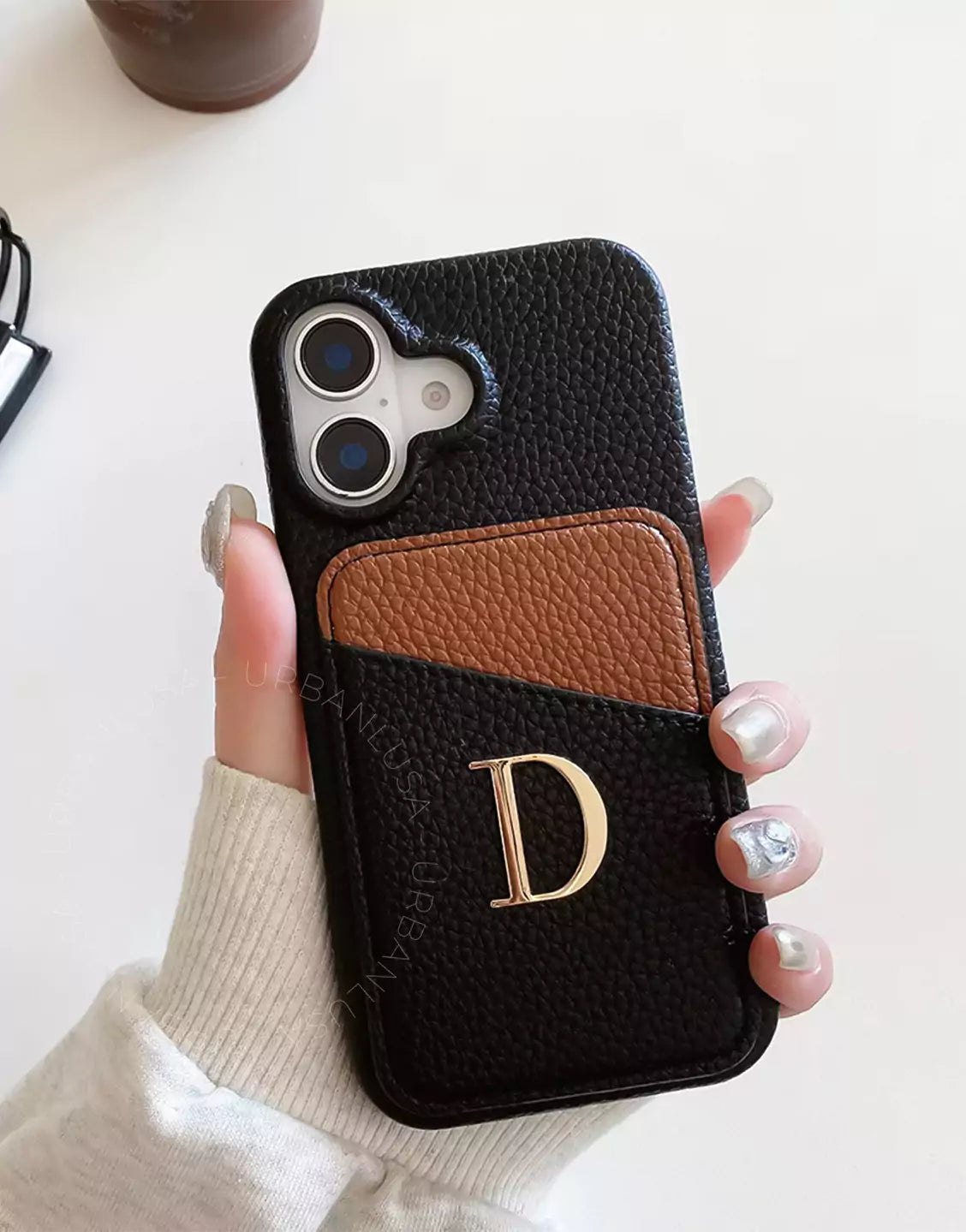 Custom Initial Name Leather Phone Case with Card Holder for iPhone 16 15 14 13 12 11 Pro Max Cute iPhone 16 15 14 13 12 11 Case Aesthetic Phone Case Gift for Her