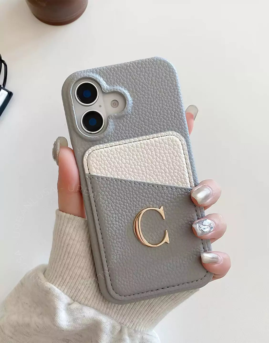 Custom Initial Name Leather Phone Case with Card Holder for iPhone 16 15 14 13 12 11 Pro Max Cute iPhone 16 15 14 13 12 11 Case Aesthetic Phone Case Gift for Her