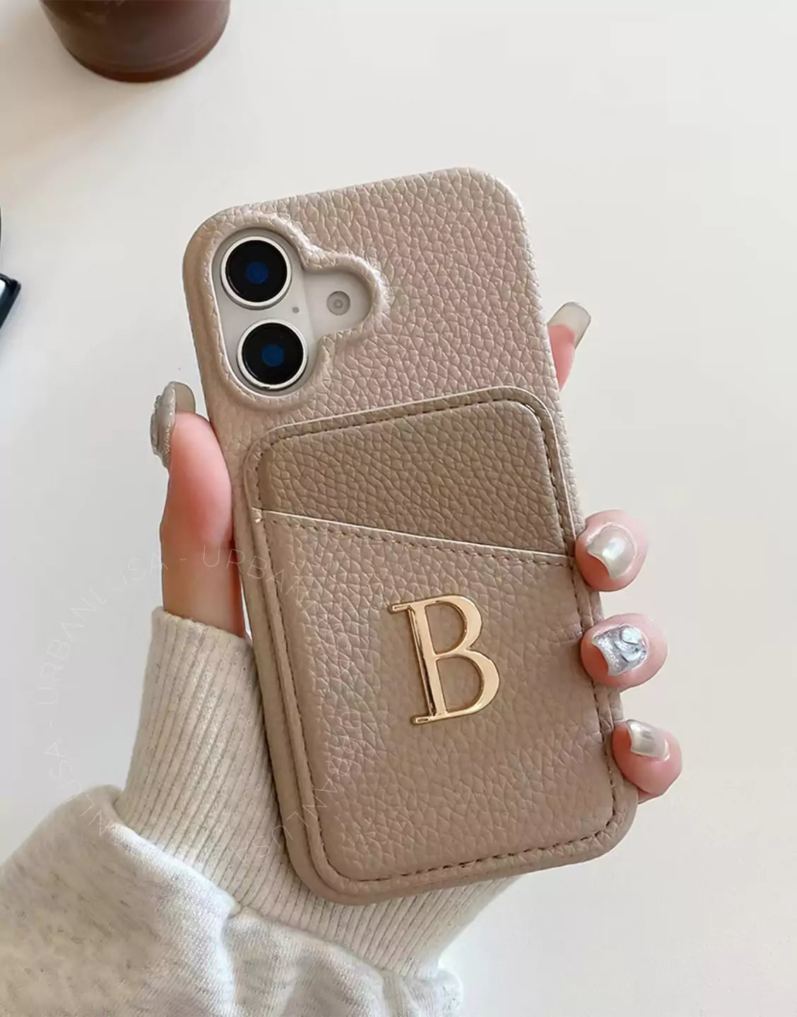 Custom Initial Name Leather Phone Case with Card Holder for iPhone 16 15 14 13 12 11 Pro Max Cute iPhone 16 15 14 13 12 11 Case Aesthetic Phone Case Gift for Her