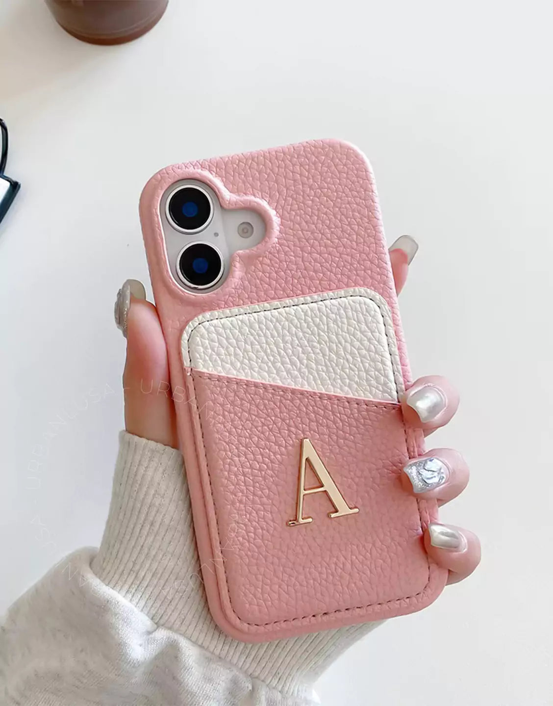 Custom Initial Name Leather Phone Case with Card Holder for iPhone 16 15 14 13 12 11 Pro Max Cute iPhone 16 15 14 13 12 11 Case Aesthetic Phone Case Gift for Her
