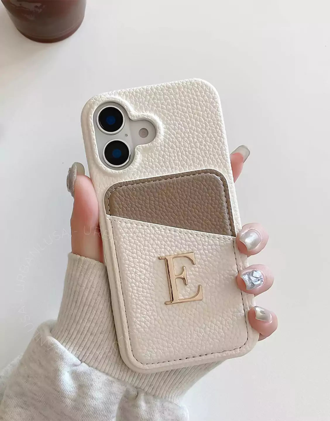 Custom Initial Name Leather Phone Case with Card Holder for iPhone 16 15 14 13 12 11 Pro Max Cute iPhone 16 15 14 13 12 11 Case Aesthetic Phone Case Gift for Her