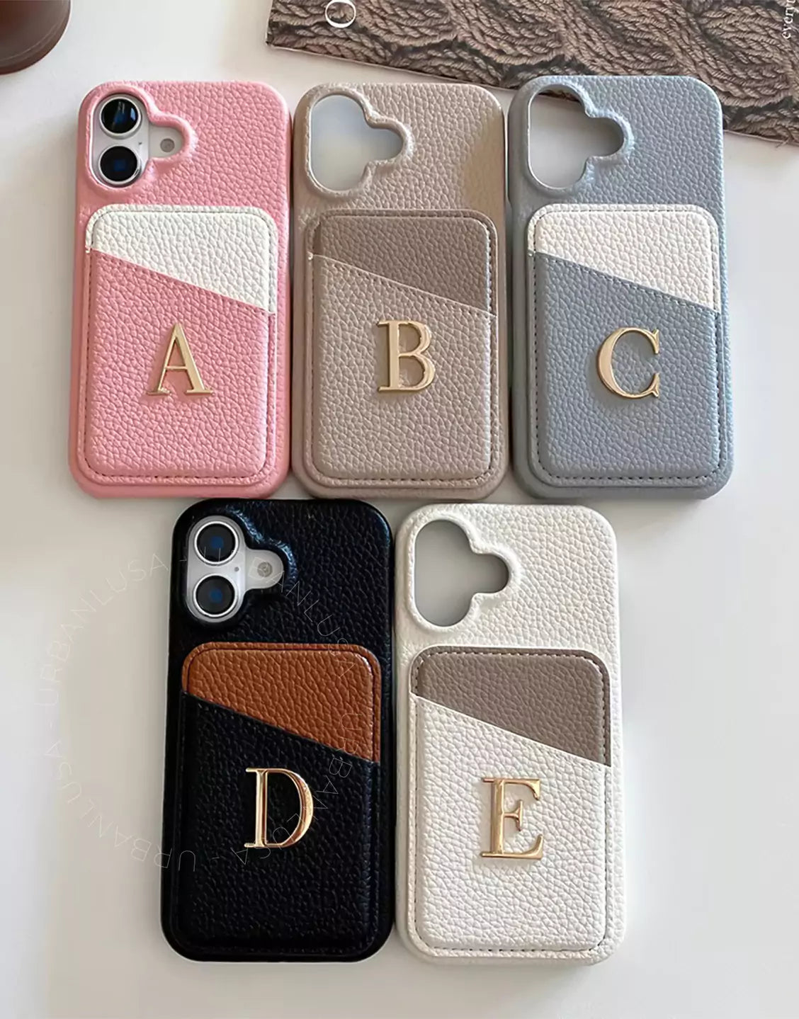 Custom Initial Name Leather Phone Case with Card Holder for iPhone 16 15 14 13 12 11 Pro Max Cute iPhone 16 15 14 13 12 11 Case Aesthetic Phone Case Gift for Her