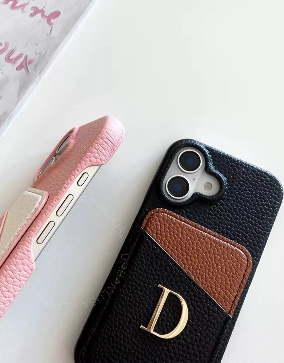 Custom Initial Name Leather Phone Case with Card Holder for iPhone 16 15 14 13 12 11 Pro Max Cute iPhone 16 15 14 13 12 11 Case Aesthetic Phone Case Gift for Her