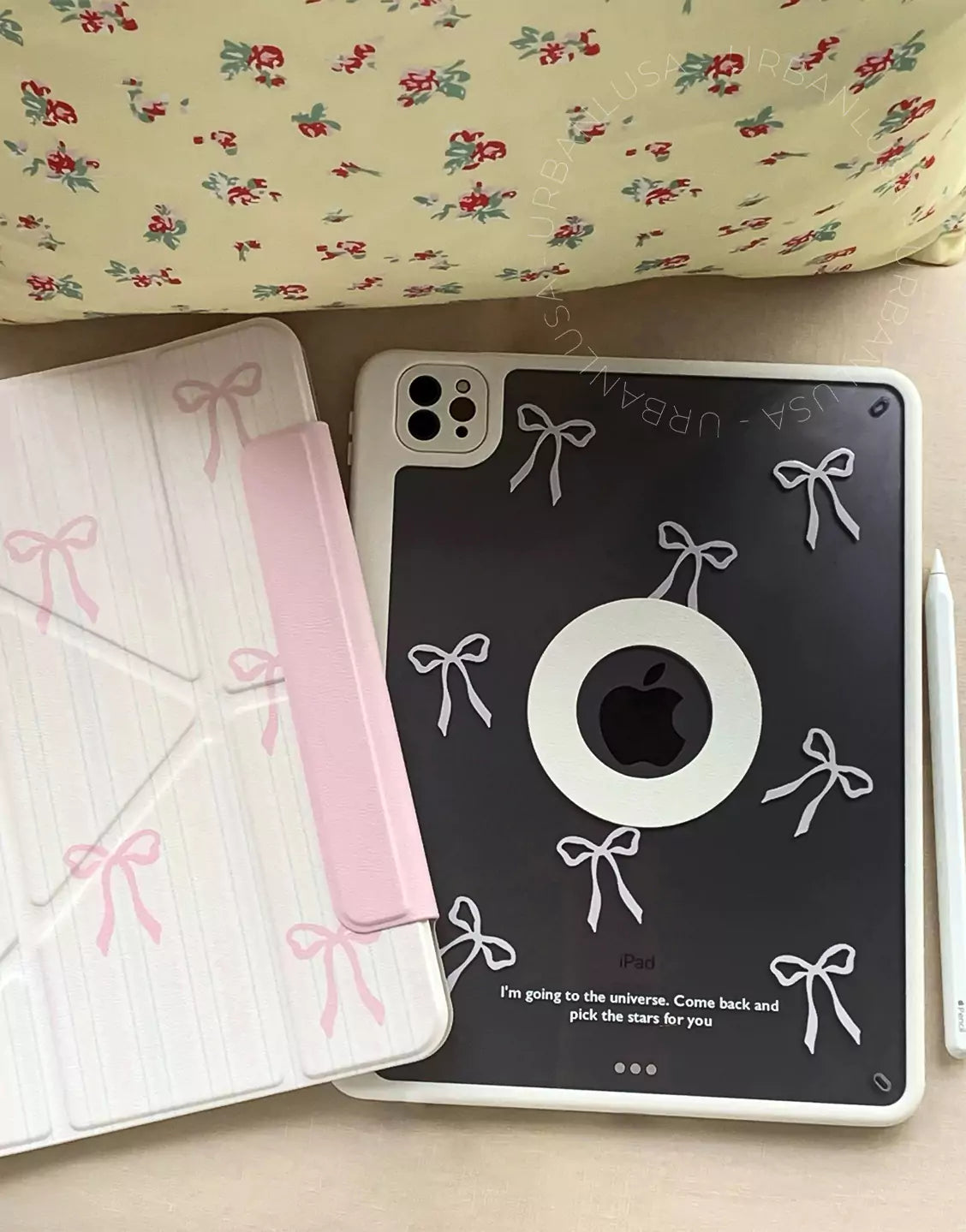 Dreamy Pink Coquette Bowknot Stripes Magnetic iPad Case