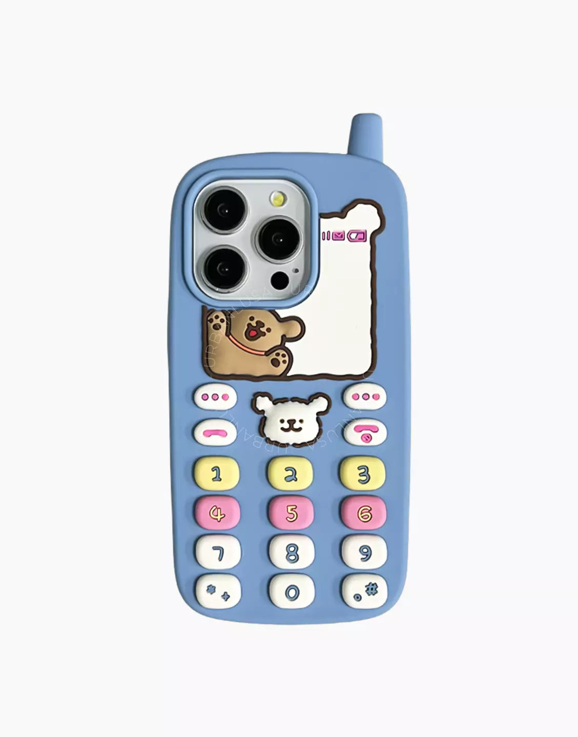Happy Puppy Blue Classic Telephone Style Phone Case for iPhone 16 15 14 13 12 Pro Max Cute iPhone 16 15 14 13 12 Case Kawaii Aesthetic Phone Case