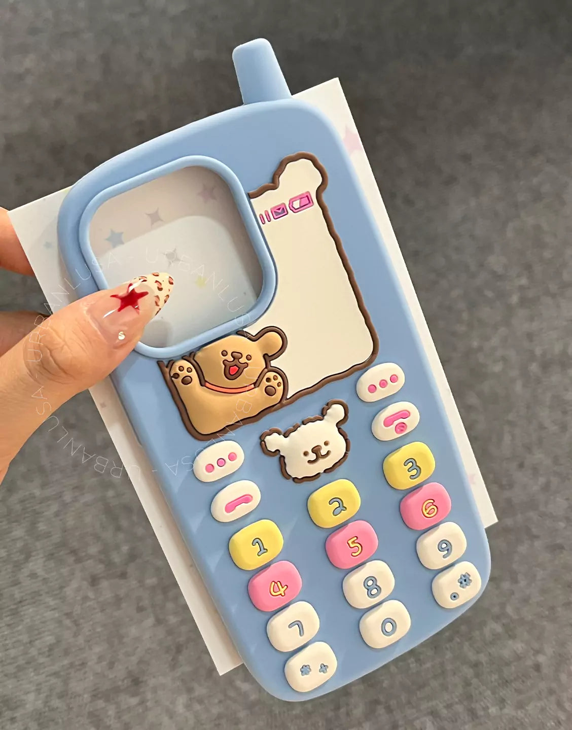 Happy Puppy Blue Classic Telephone Style Phone Case for iPhone 16 15 14 13 12 Pro Max Cute iPhone 16 15 14 13 12 Case Kawaii Aesthetic Phone Case