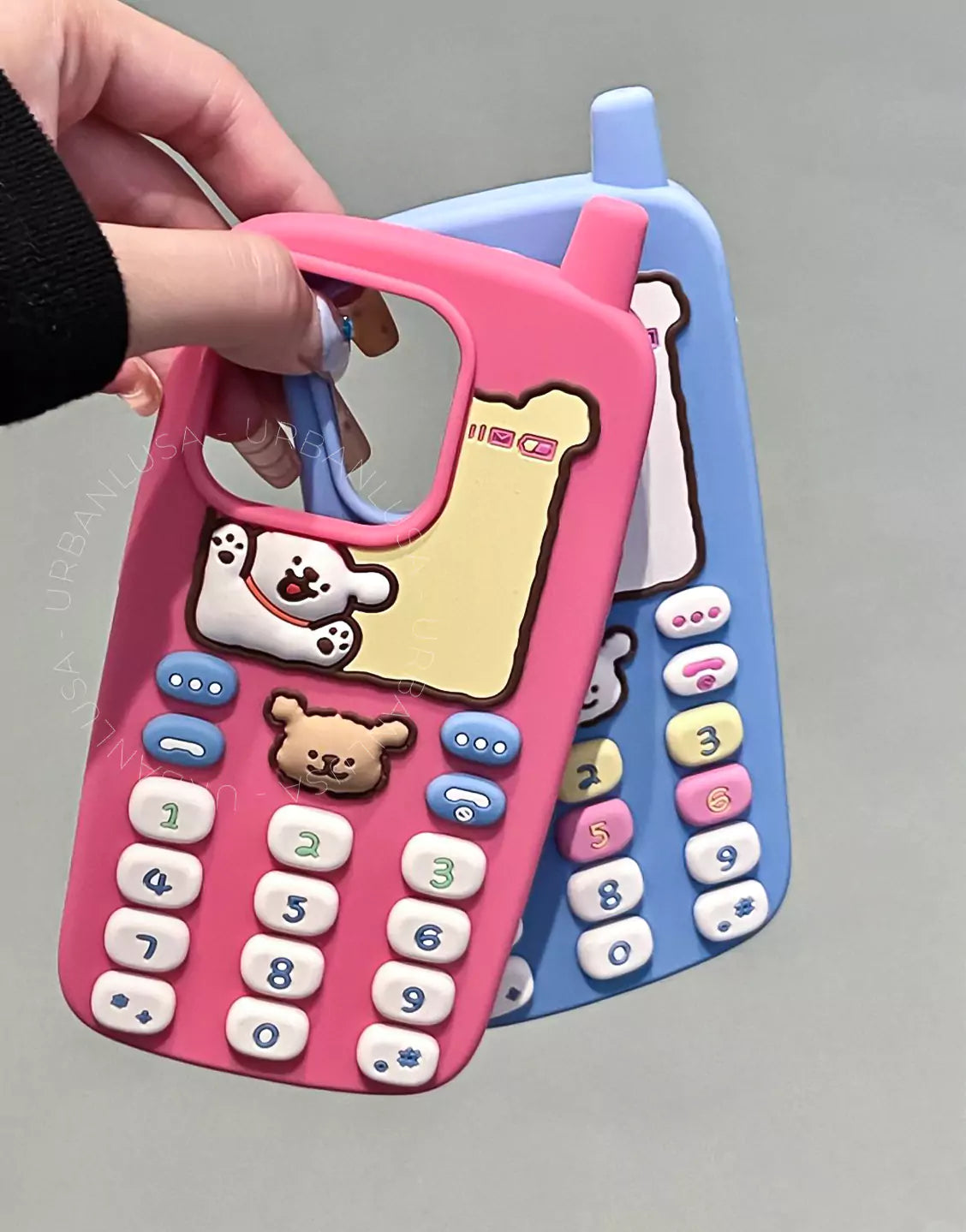 Happy Puppy Blue Classic Telephone Style Phone Case for iPhone 16 15 14 13 12 Pro Max Cute iPhone 16 15 14 13 12 Case Kawaii Aesthetic Phone Case