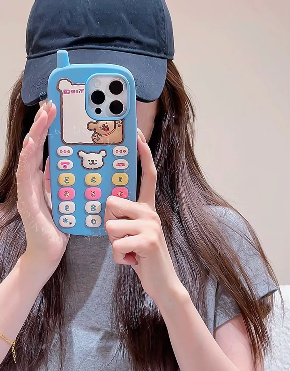 Happy Puppy Blue Classic Telephone Style Phone Case for iPhone 16 15 14 13 12 Pro Max Cute iPhone 16 15 14 13 12 Case Kawaii Aesthetic Phone Case