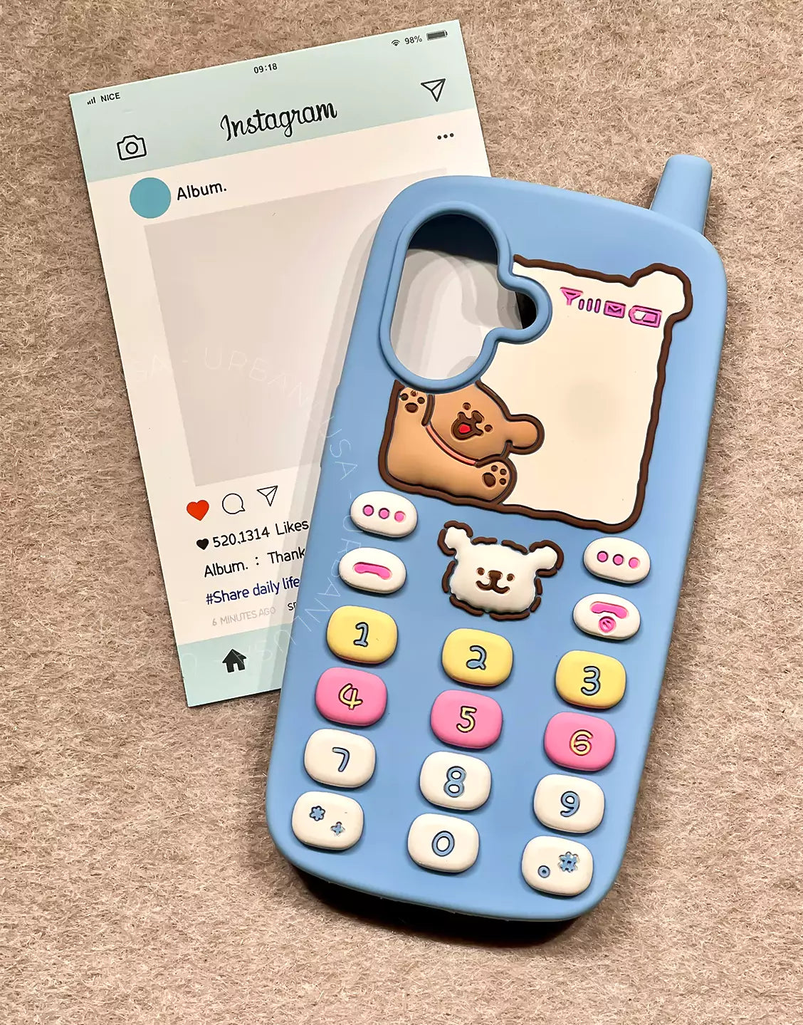 Happy Puppy Blue Classic Telephone Style Phone Case for iPhone 16 15 14 13 12 Pro Max Cute iPhone 16 15 14 13 12 Case Kawaii Aesthetic Phone Case