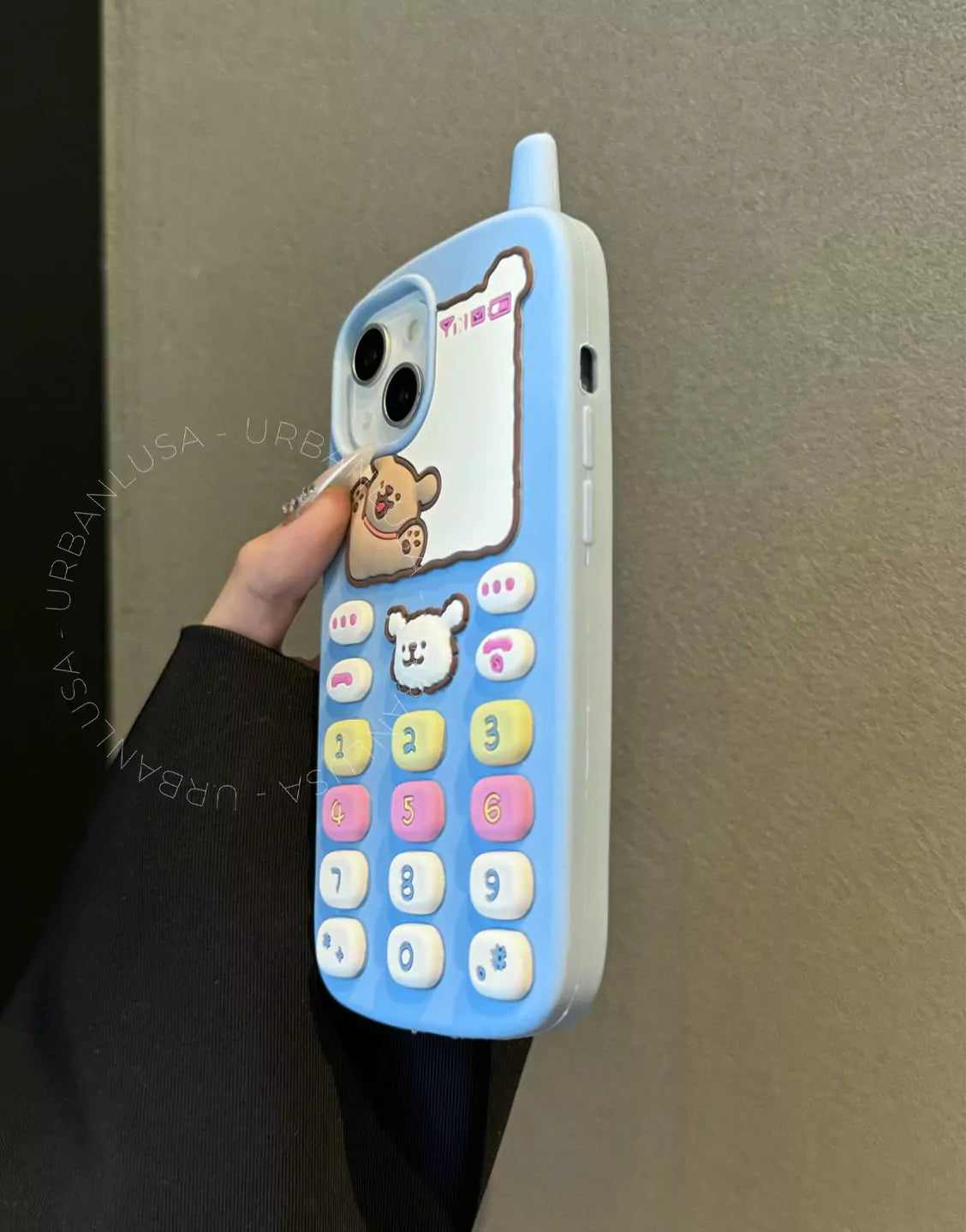 Happy Puppy Blue Classic Telephone Style Phone Case for iPhone 16 15 14 13 12 Pro Max Cute iPhone 16 15 14 13 12 Case Kawaii Aesthetic Phone Case
