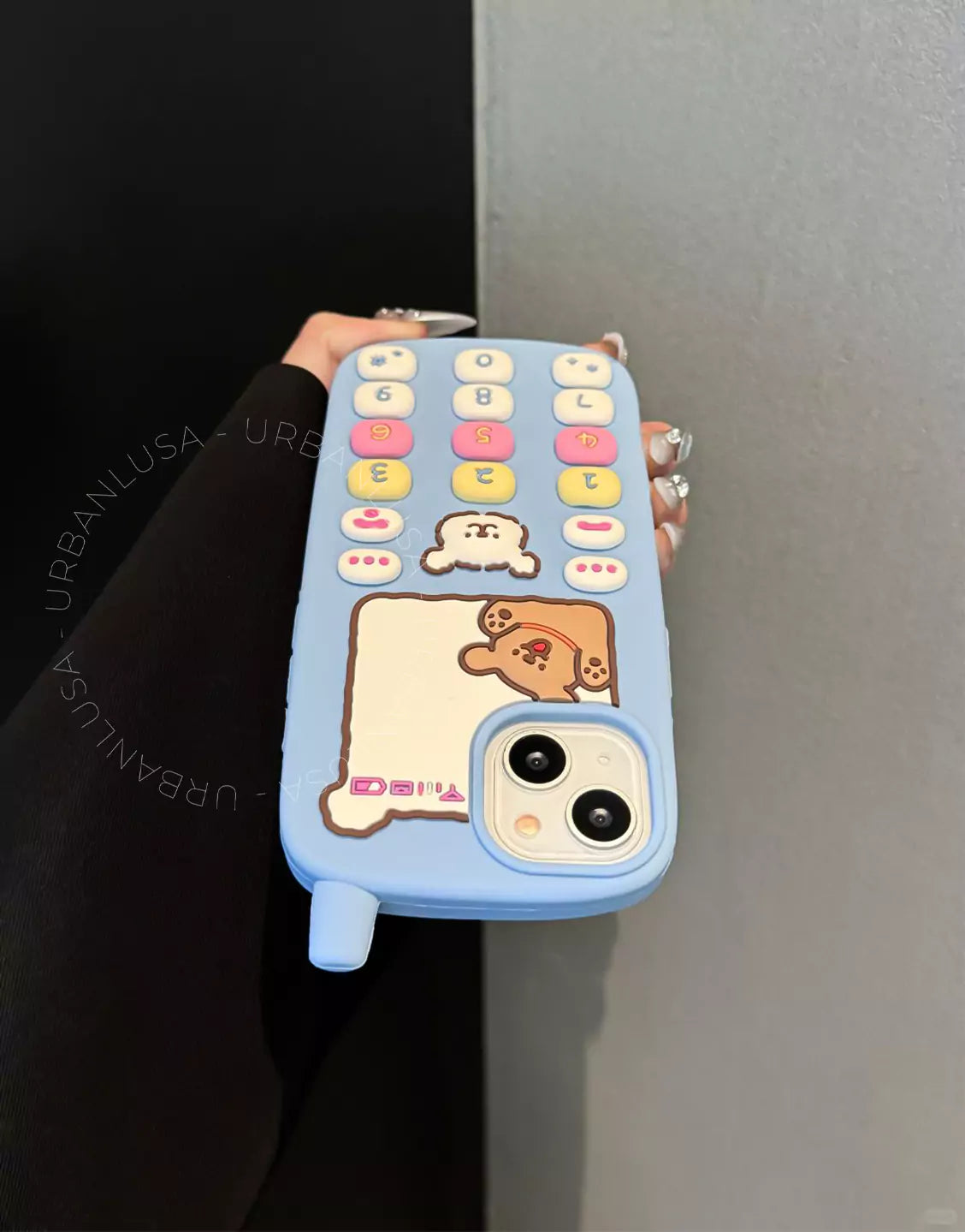 Happy Puppy Blue Classic Telephone Style Phone Case for iPhone 16 15 14 13 12 Pro Max Cute iPhone 16 15 14 13 12 Case Kawaii Aesthetic Phone Case
